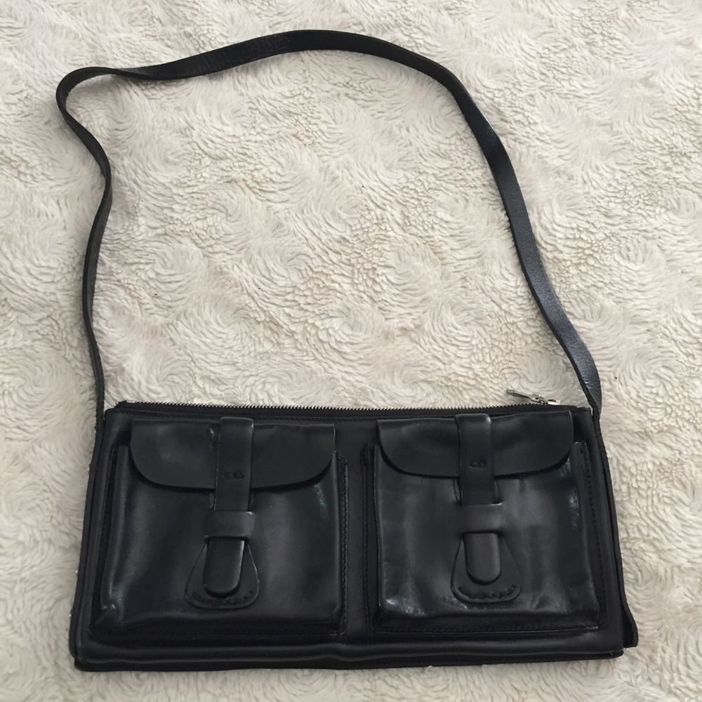 Johnny Farah New York Black Leather Shoulder Purse